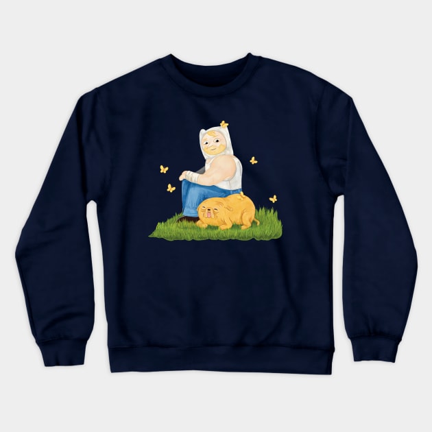 Farm world Finn and Jake - Fionna and Cake / Adventure Time fan art Crewneck Sweatshirt by art official sweetener